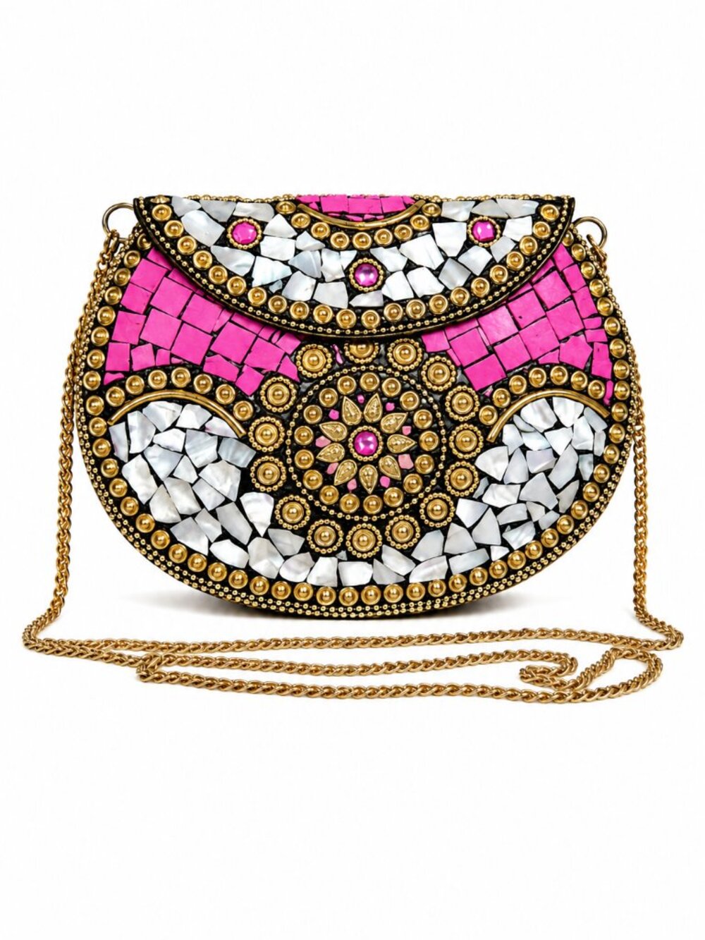Ramla Handmade Beverly Hills Mosaic Stone Clutch Crossbody Bag